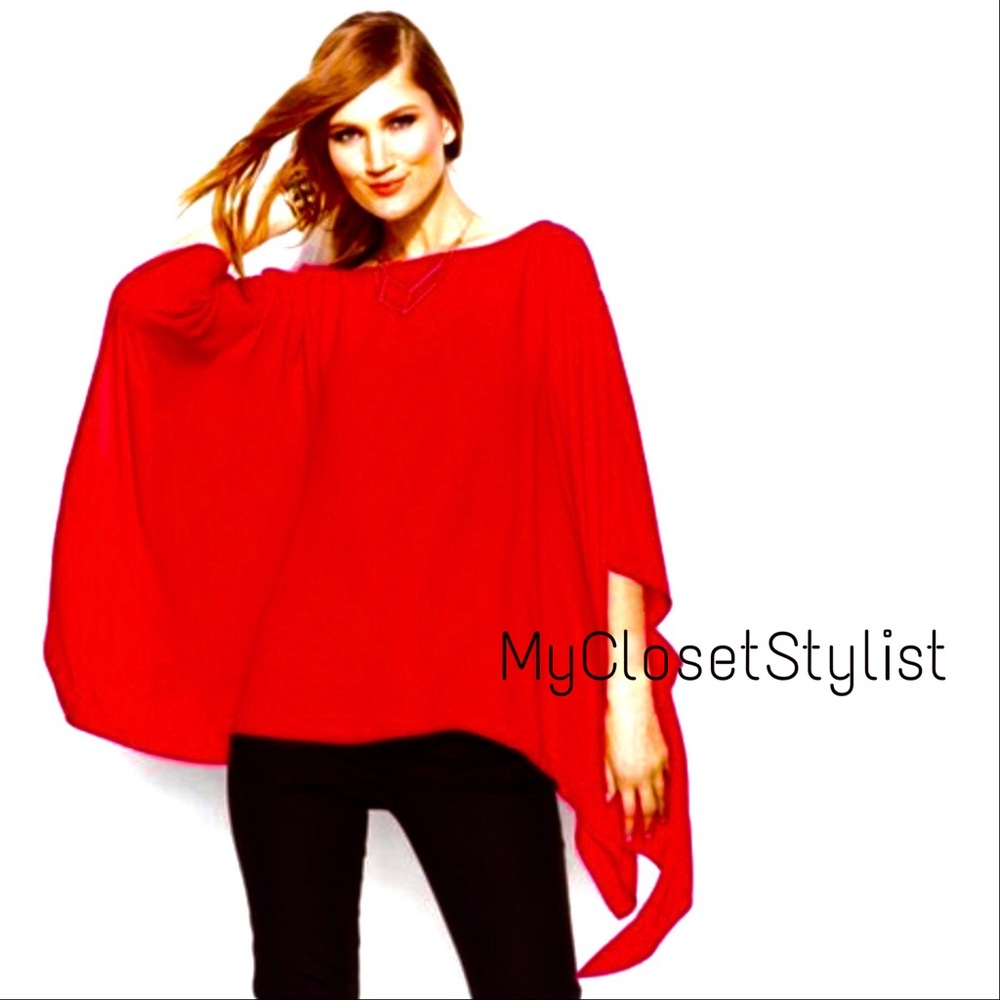 NWT! Vince Camuto RED HOT Cape Top! Long Sleeves Poncho OS - Picture 4 of 8